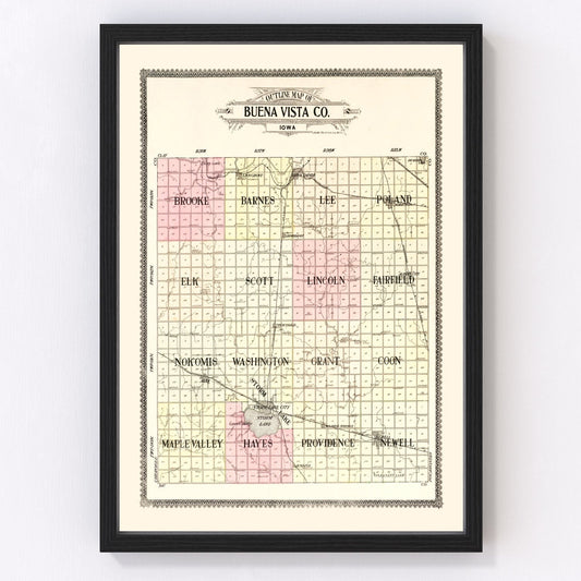 Vintage map of Buena Vista County, Iowa, 1908