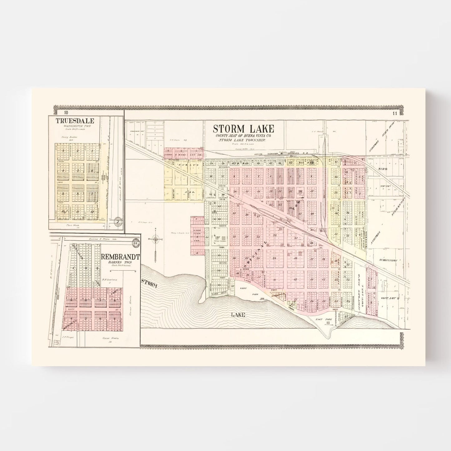 Vintage Map of Storm Lake, Iowa, 1908