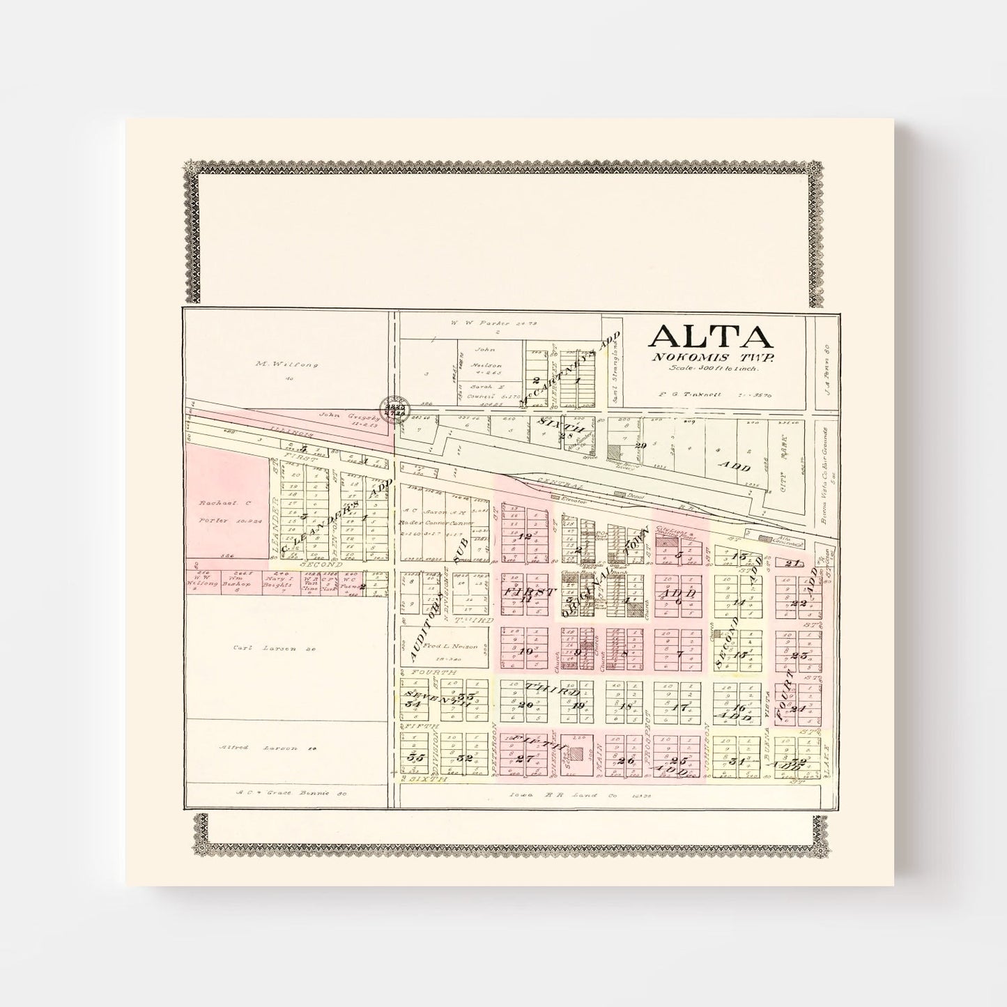 Vintage Map of Alta, Iowa, 1908
