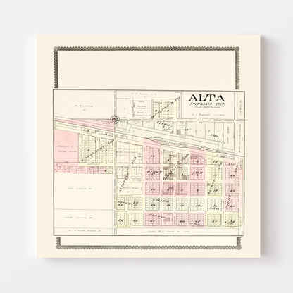 Vintage Map of Alta, Iowa, 1908