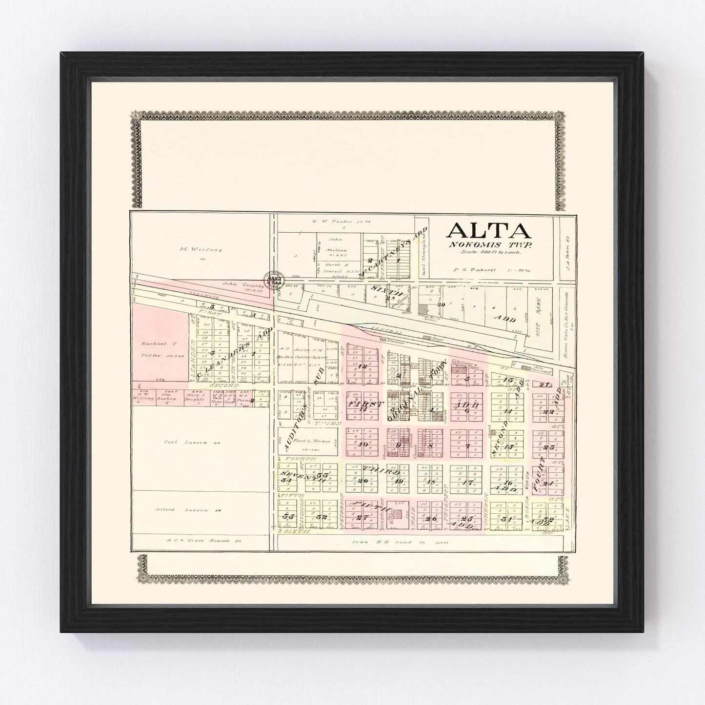 Vintage map of Alta, Iowa, 1908, Buena Vista County