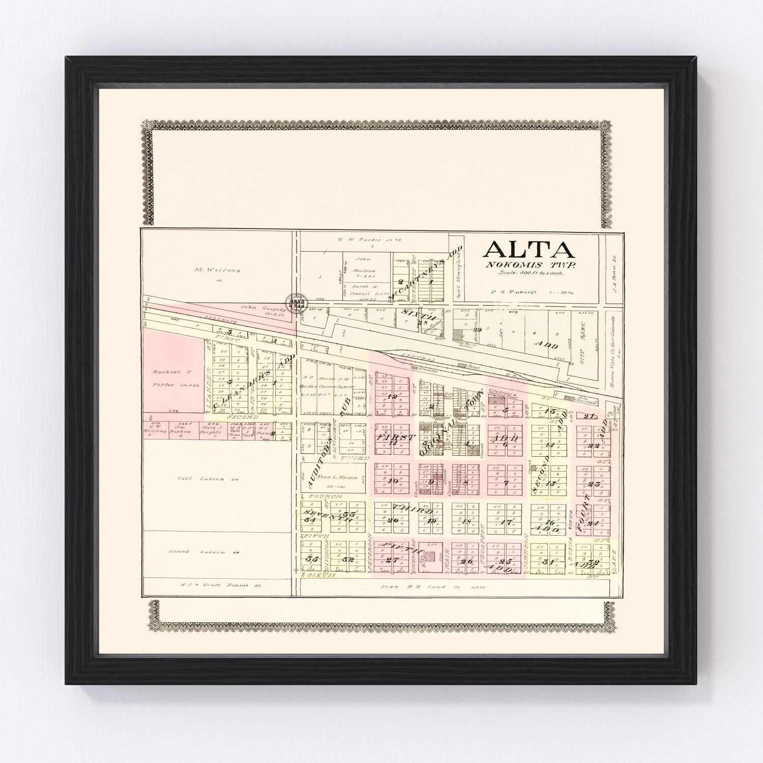 Vintage map of Alta, Iowa, 1908, Buena Vista County