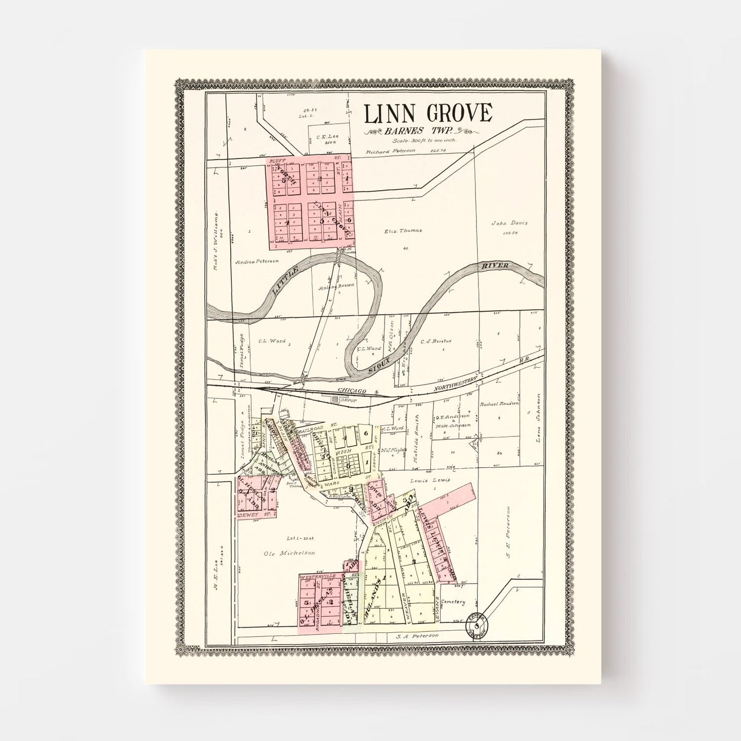 Vintage Map of Linn Grove, Iowa, 1908