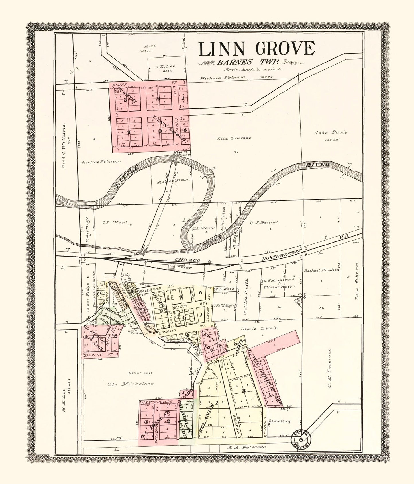 Vintage Map of Linn Grove, Iowa, 1908