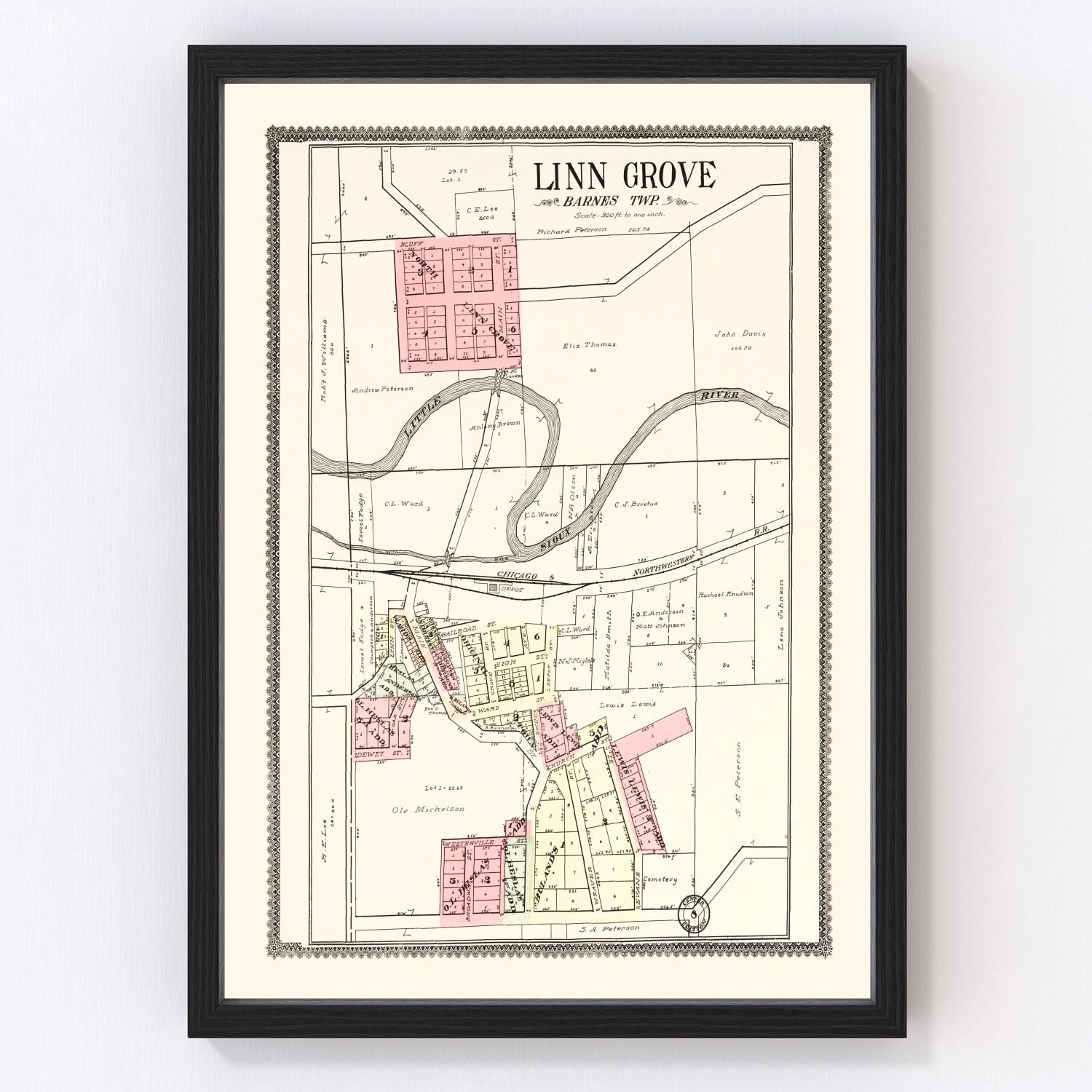 Vintage map of Linn Grove, Iowa, 1908