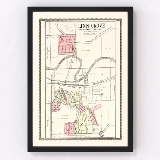 Vintage map of Linn Grove, Iowa, 1908