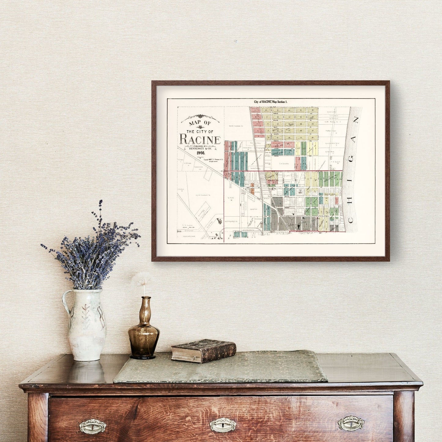 Vintage Map of Racine, Wisconsin, 1908