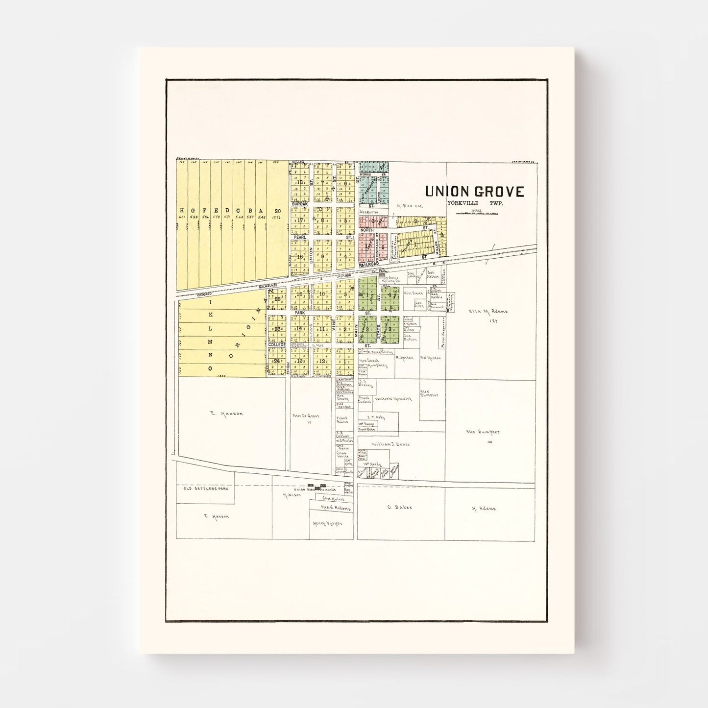 Vintage Map of Union Grove, Wisconsin, 1908