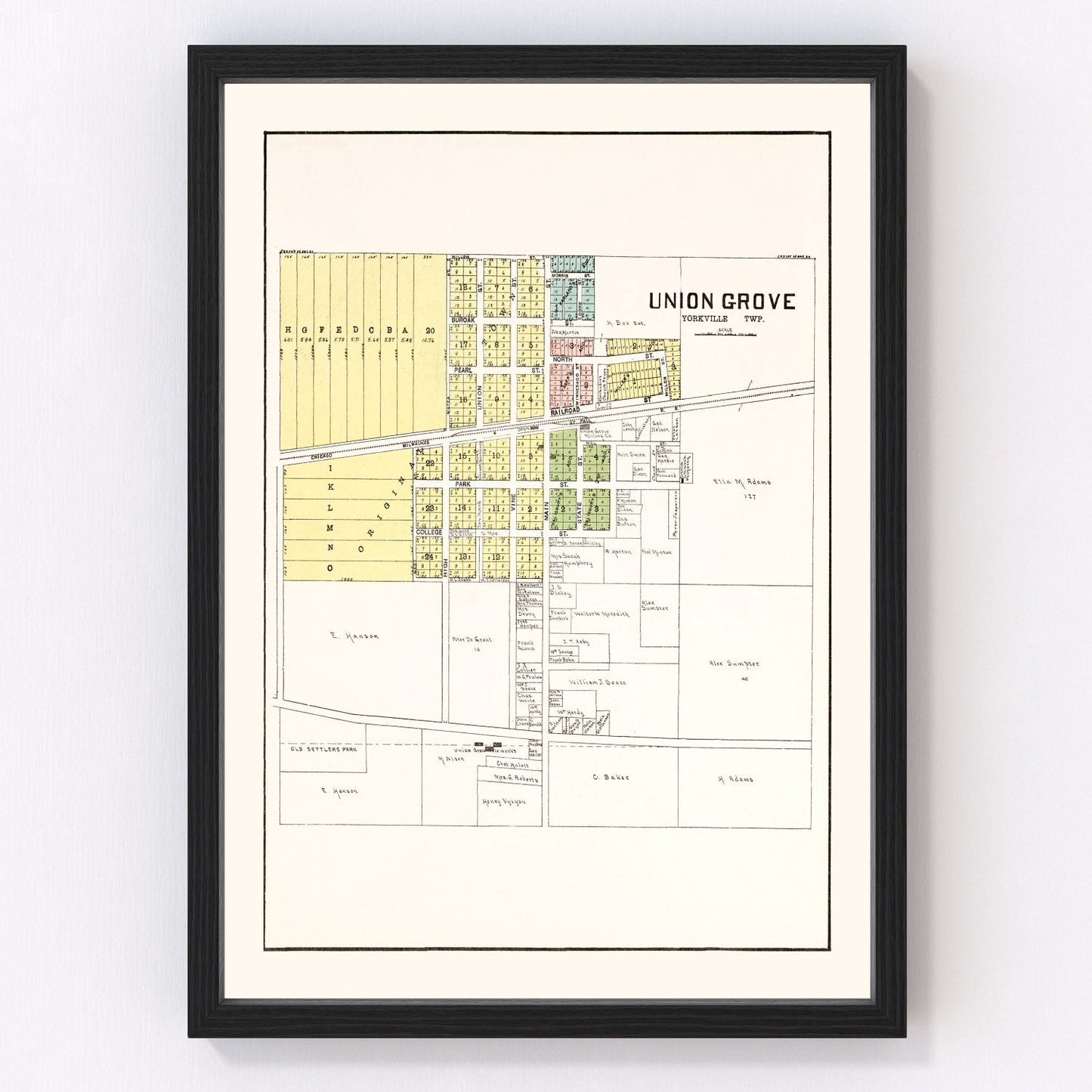 Vintage map of Union Grove, Wisconsin, 1908