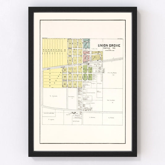 Vintage map of Union Grove, Wisconsin, 1908
