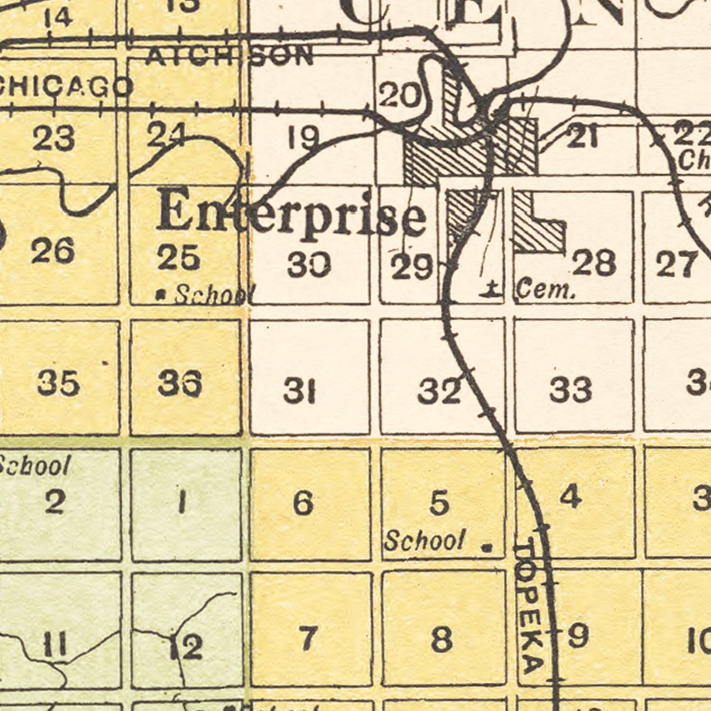 Vintage Map of Dickinson County, Kansas, 1909