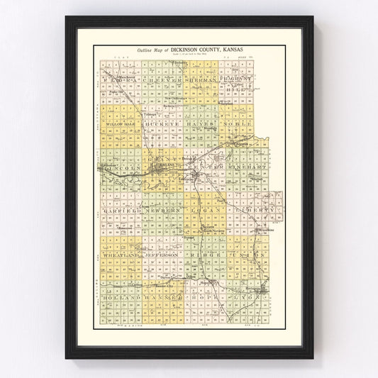 vintage map of Dickinson County, Kansas, 1909