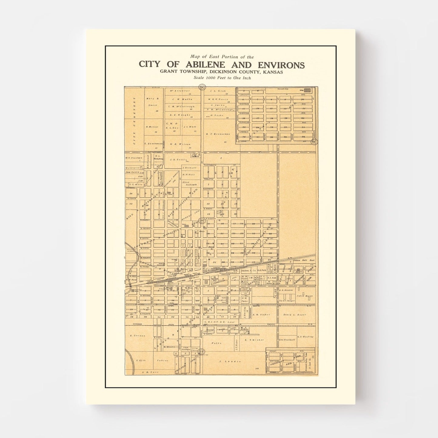 Vintage Map of Abilene, Kansas, 1909