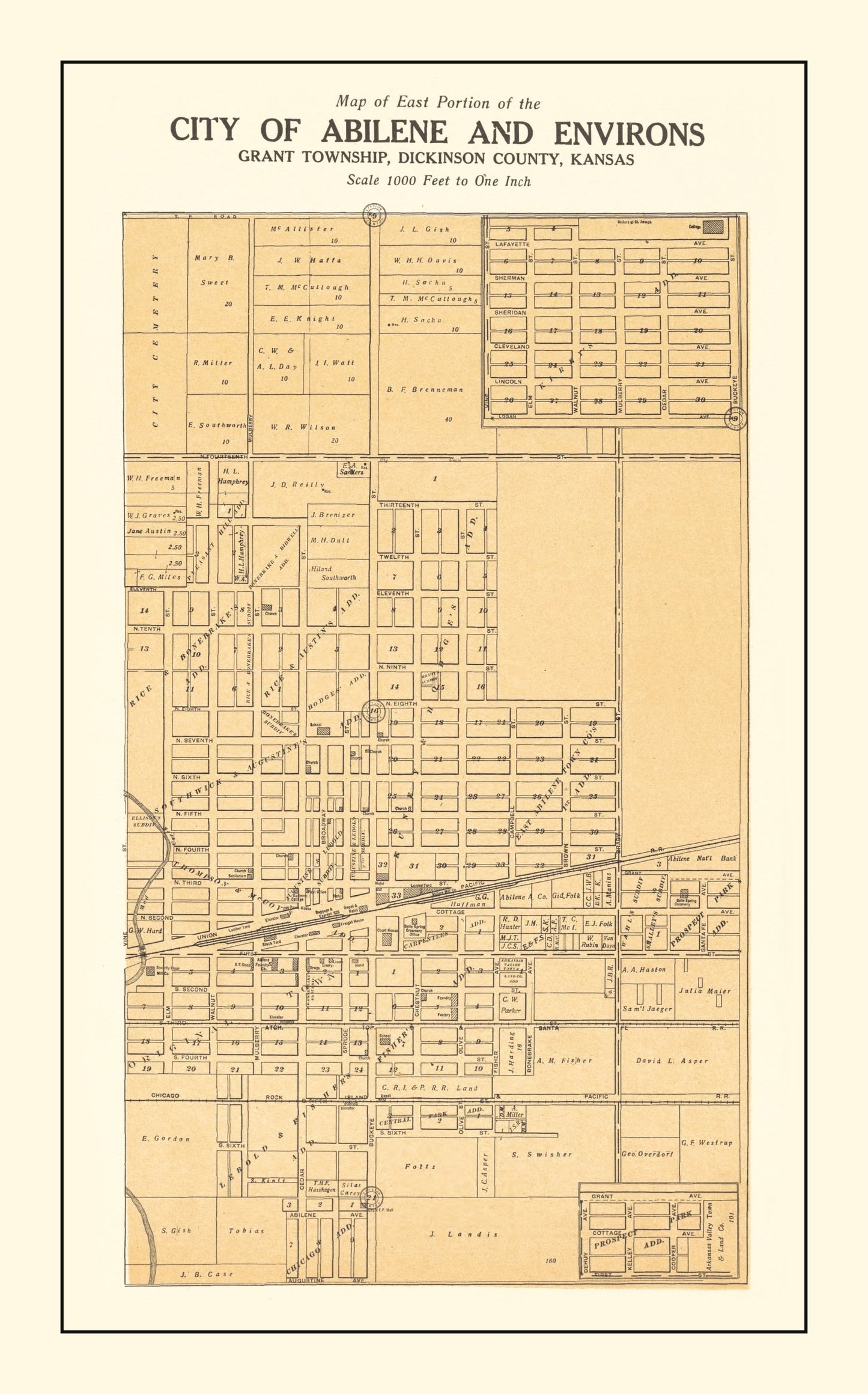 Vintage Map of Abilene, Kansas, 1909
