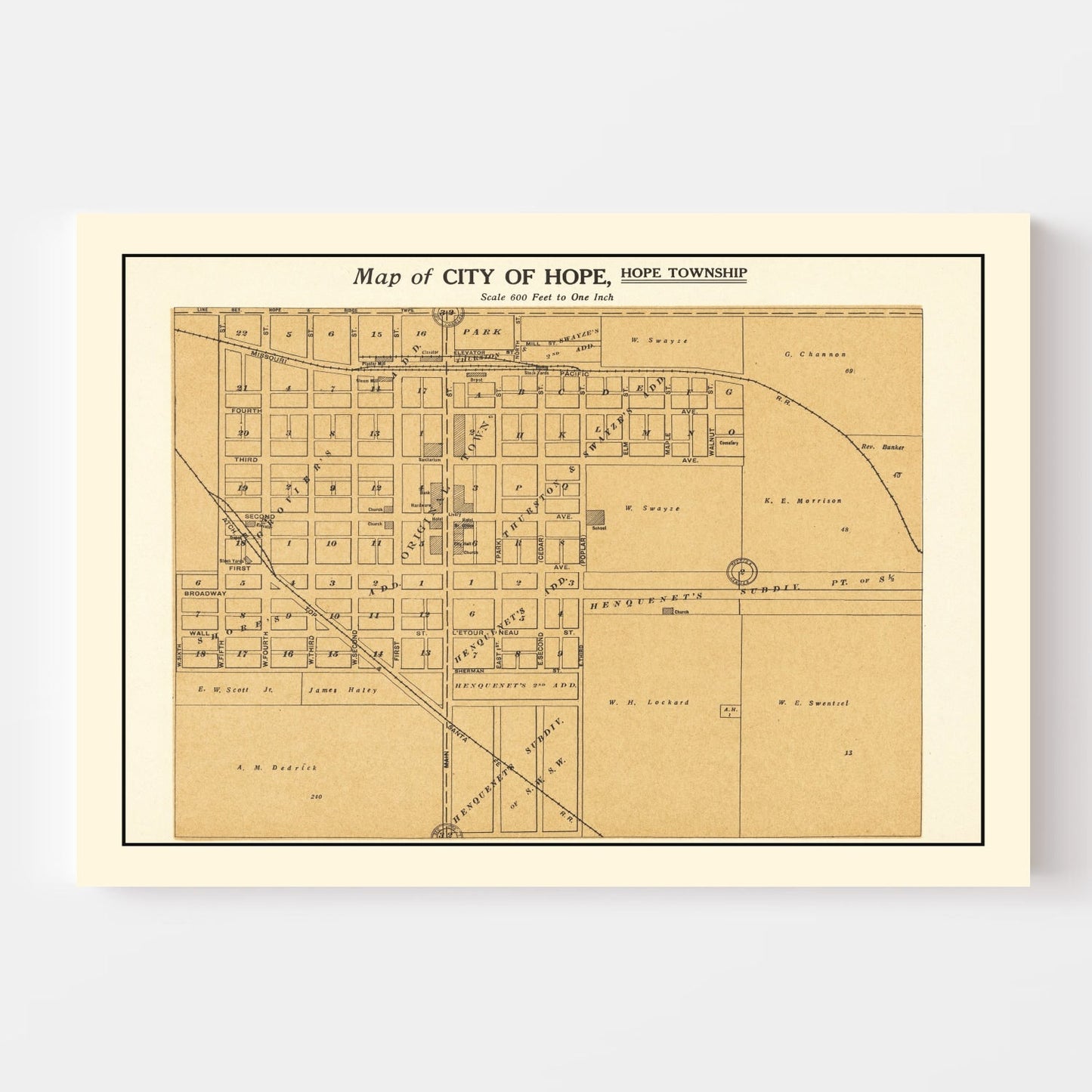 Vintage Map of Hope, Dickinson County, Kansas, 1909