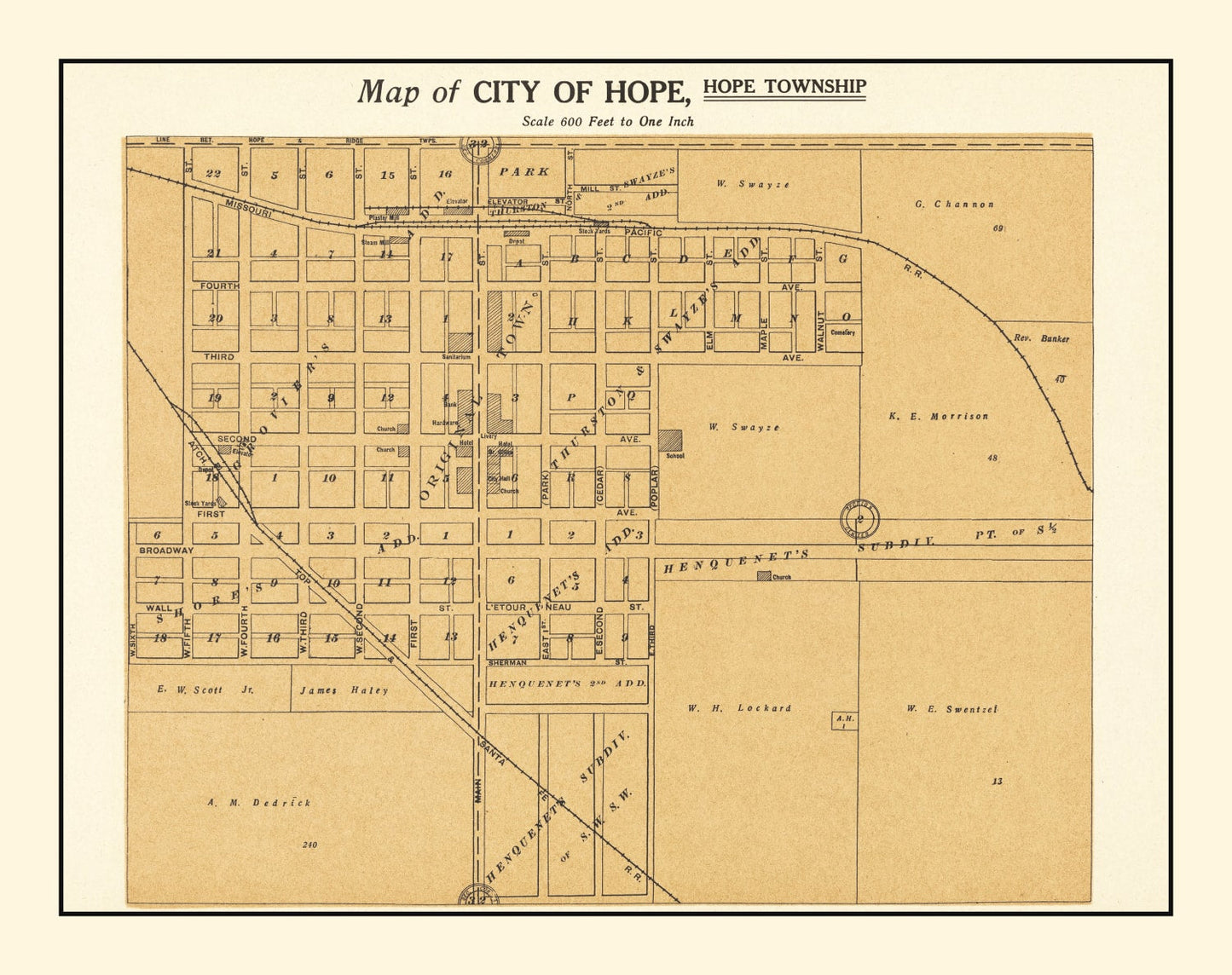 Vintage Map of Hope, Dickinson County, Kansas, 1909