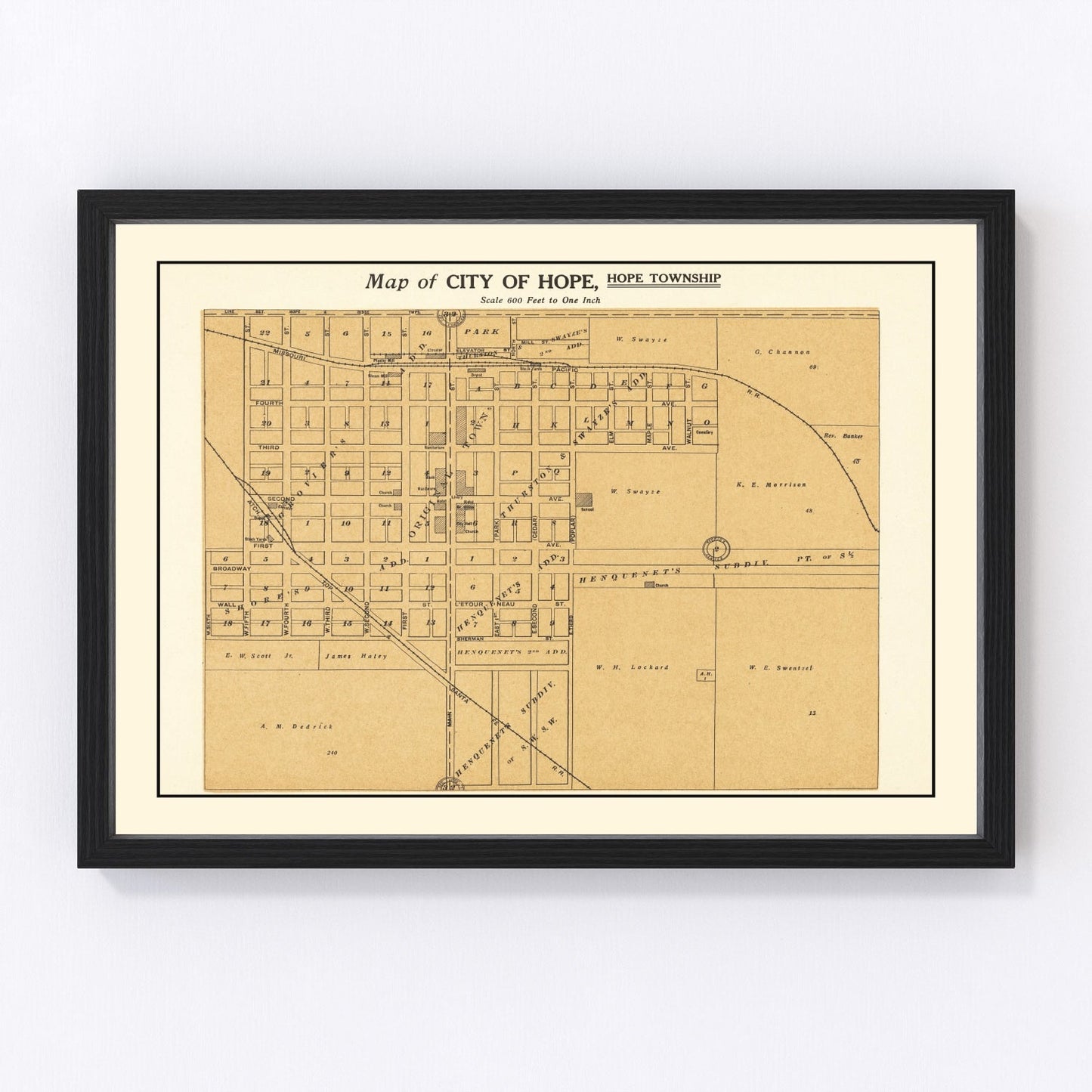 vintage map of Hope, Kansas, 1909