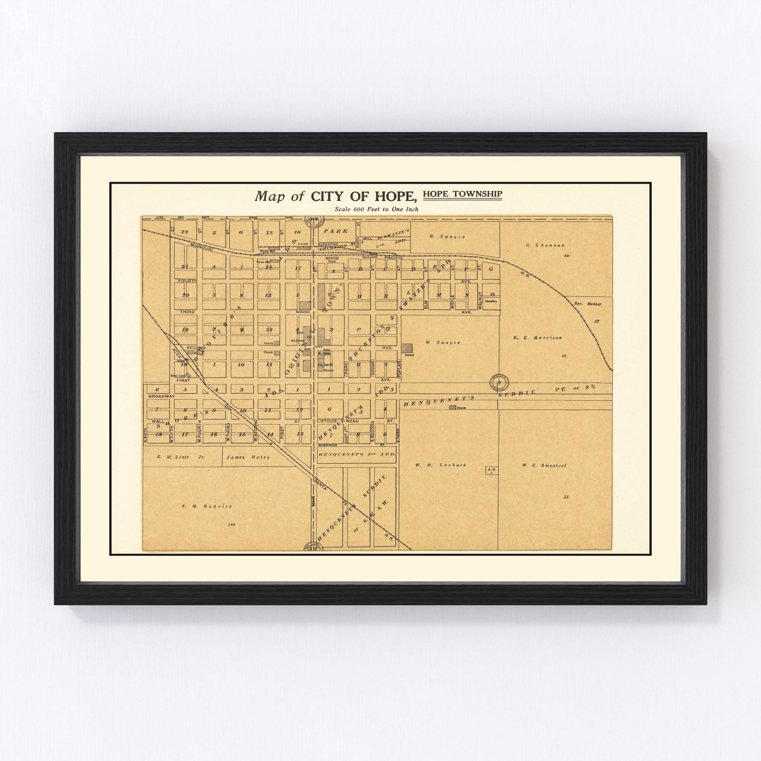 vintage map of Hope, Kansas, 1909