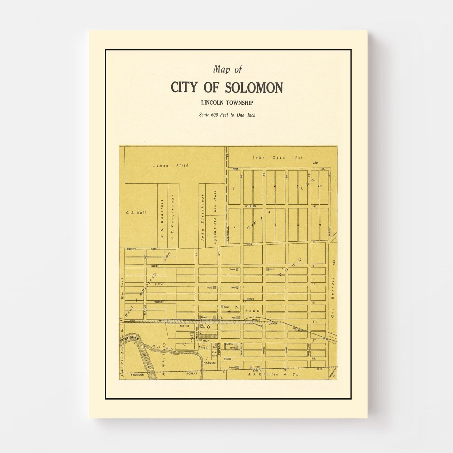 Vintage Map of Solomon, Kansas, 1909