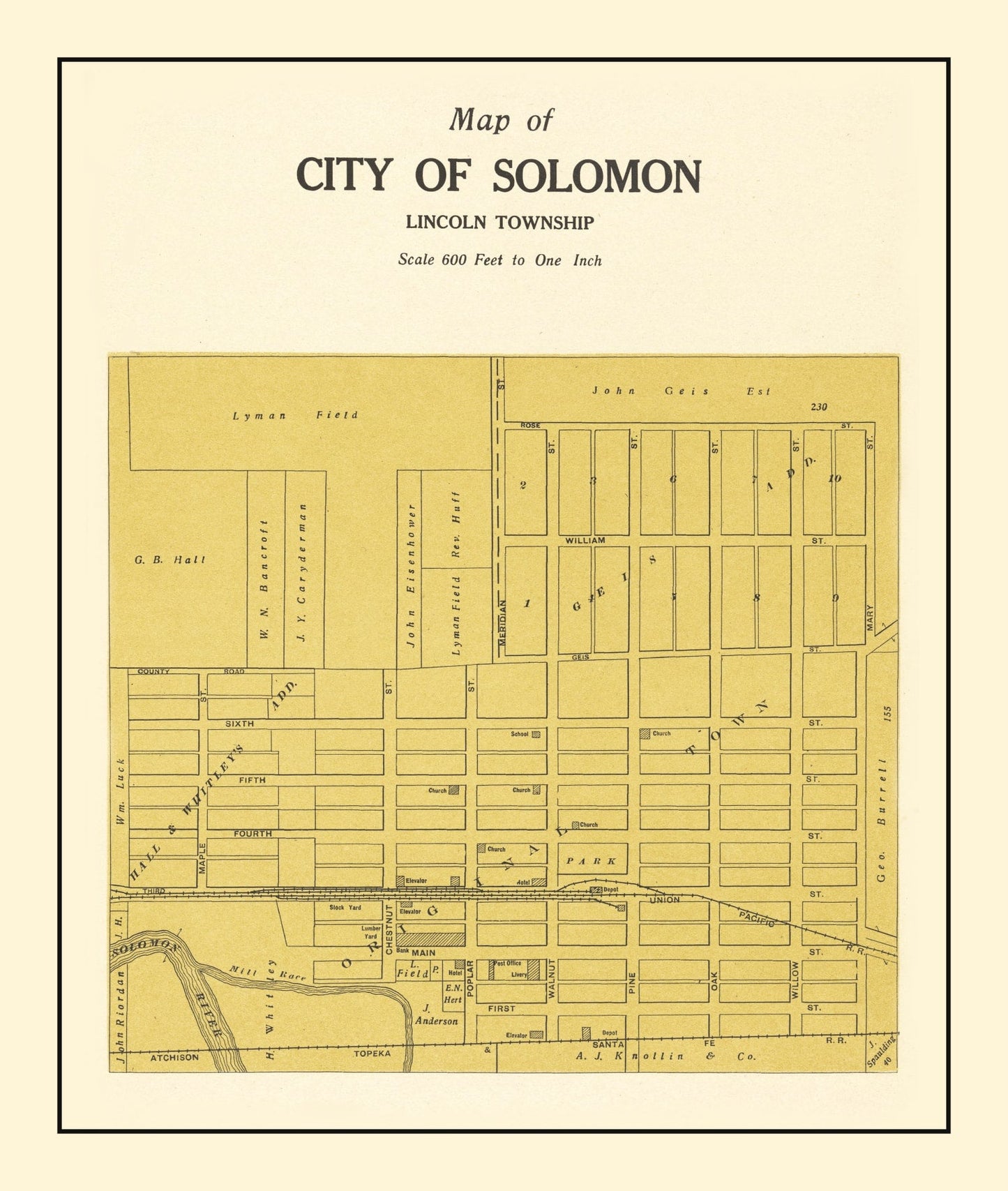 Vintage Map of Solomon, Kansas, 1909