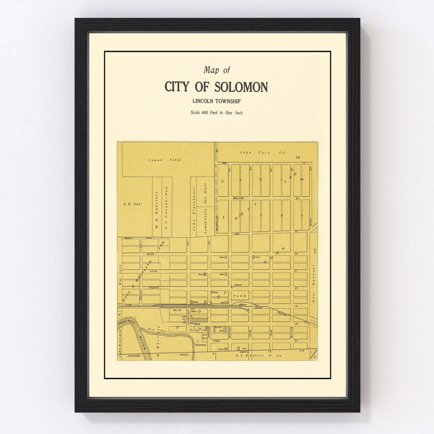 Vintage map of Solomon, Kansas, 1909