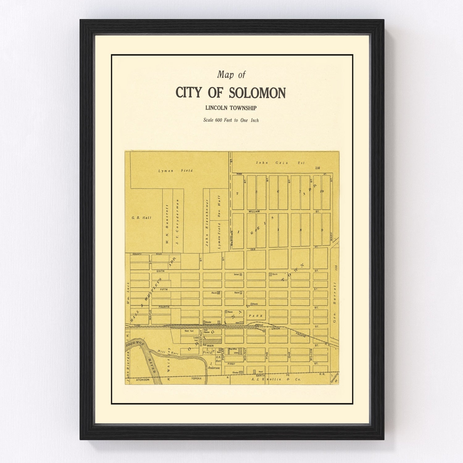 Vintage map of Solomon, Kansas, 1909
