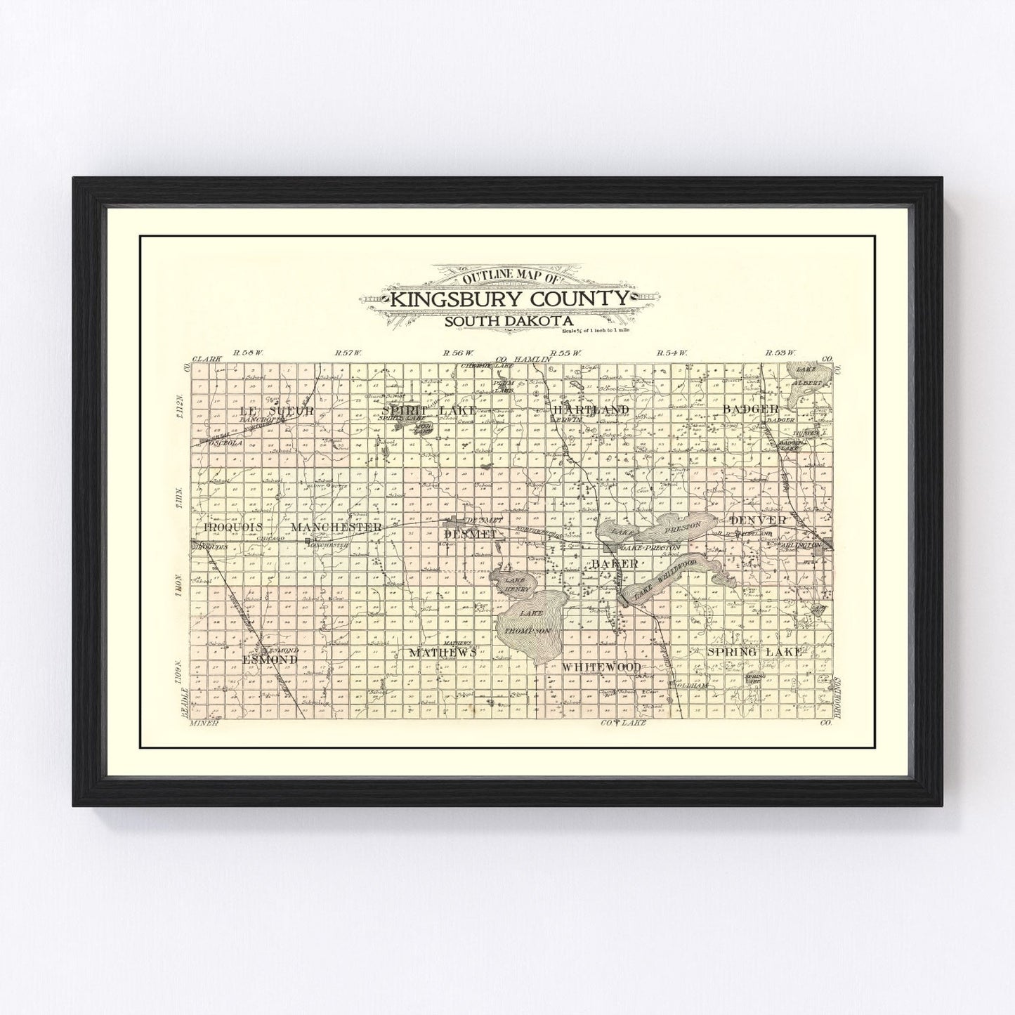 vintage map of Kingsbury County, South Dakota, 1909