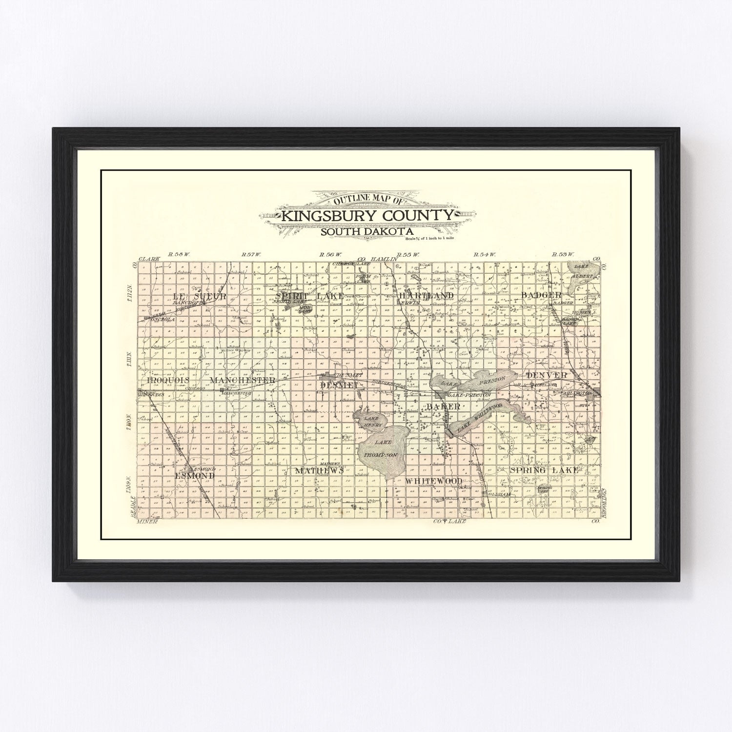 vintage map of Kingsbury County, South Dakota, 1909