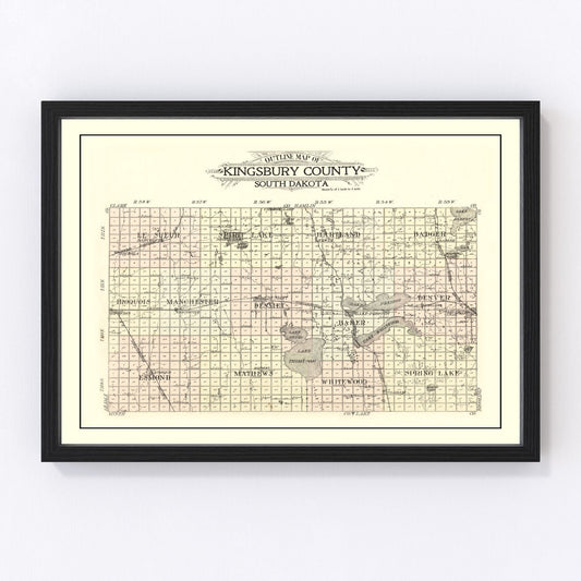 vintage map of Kingsbury County, South Dakota, 1909
