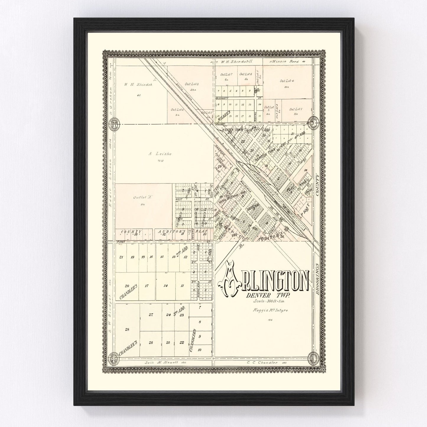 vintage map of Arlington, South Dakota, 1909