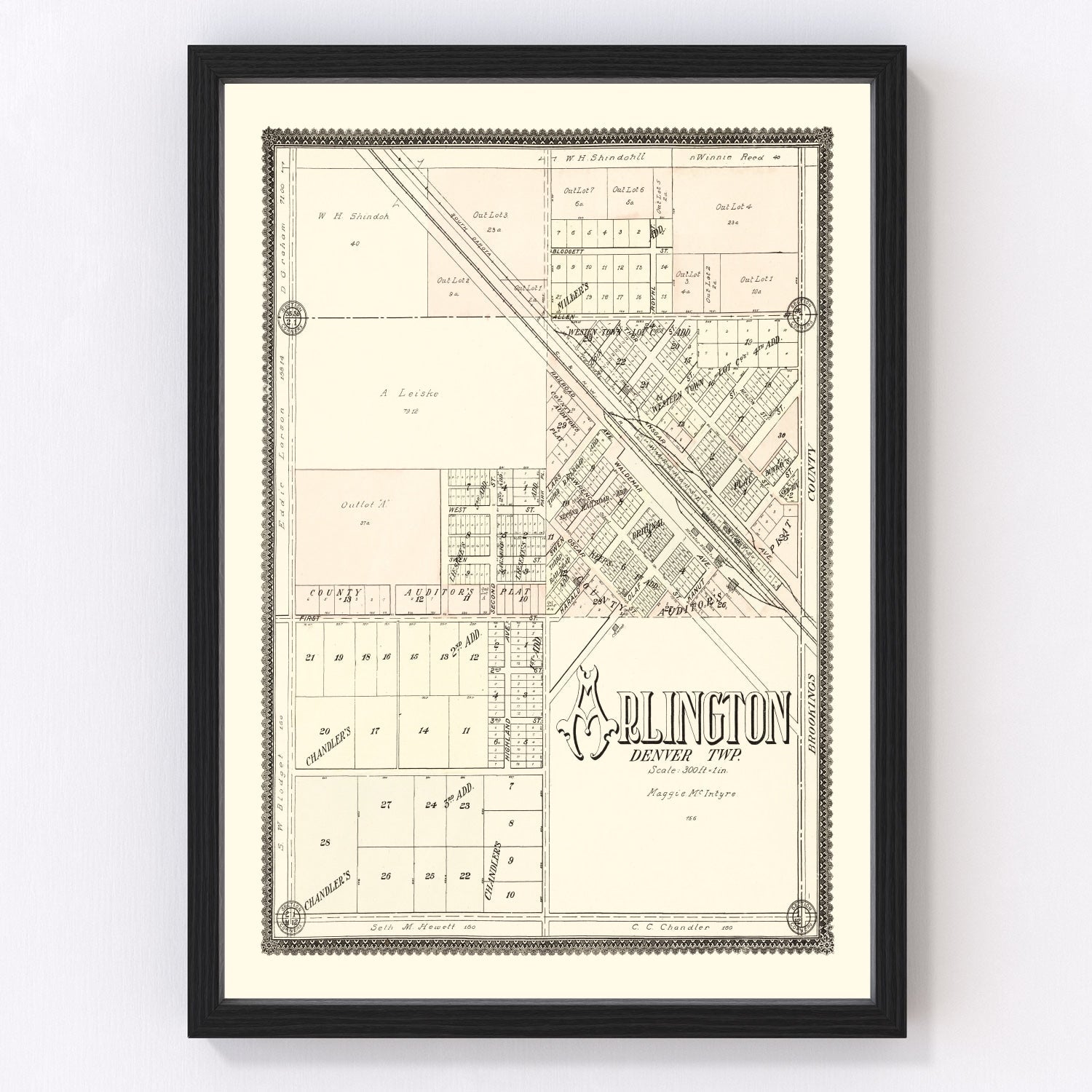 vintage map of Arlington, South Dakota, 1909