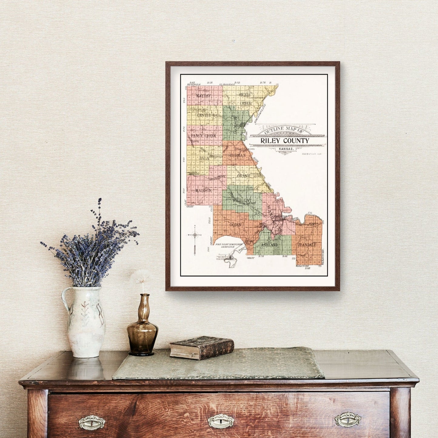 Vintage Map of Riley County, Kansas, 1909