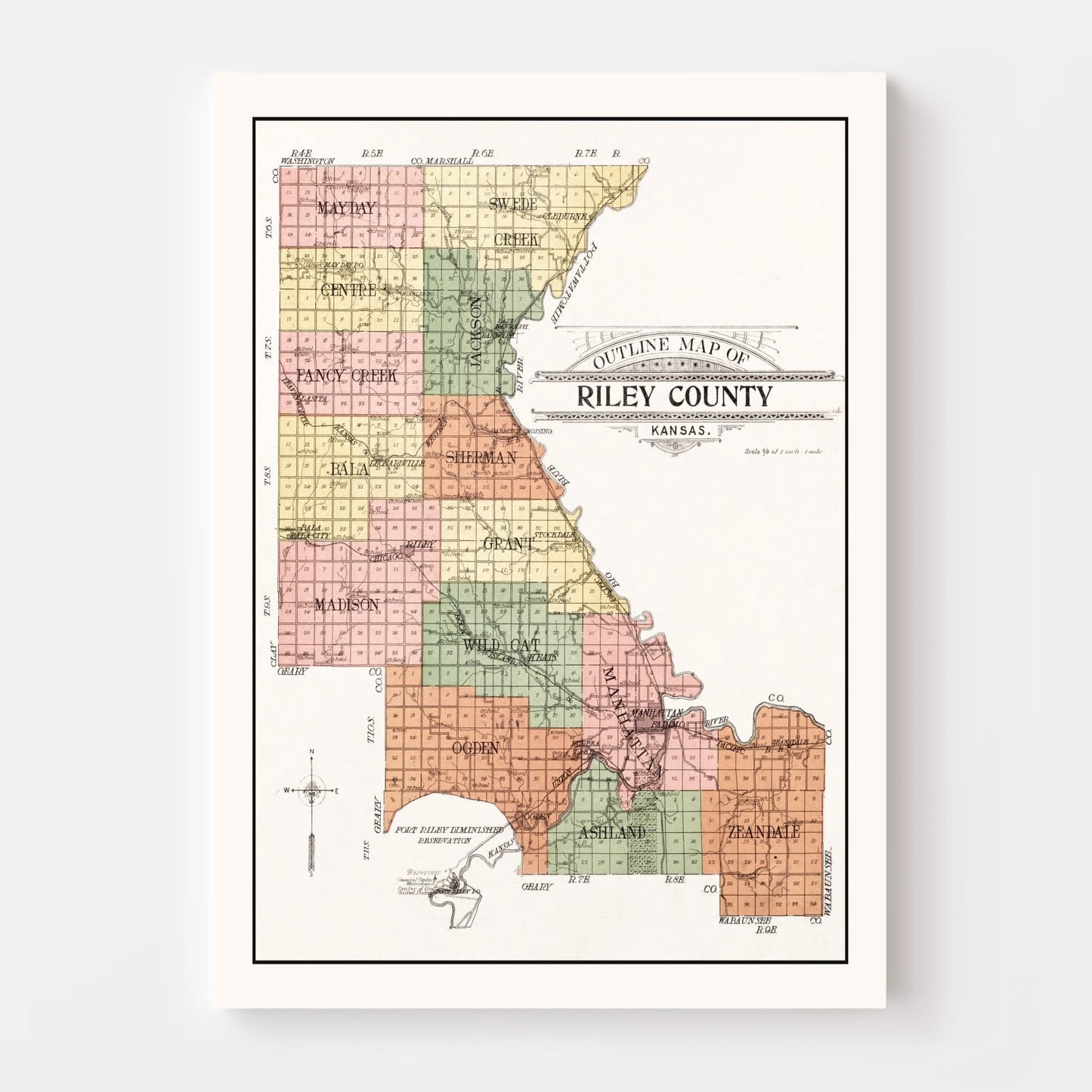 Vintage Map of Riley County, Kansas, 1909
