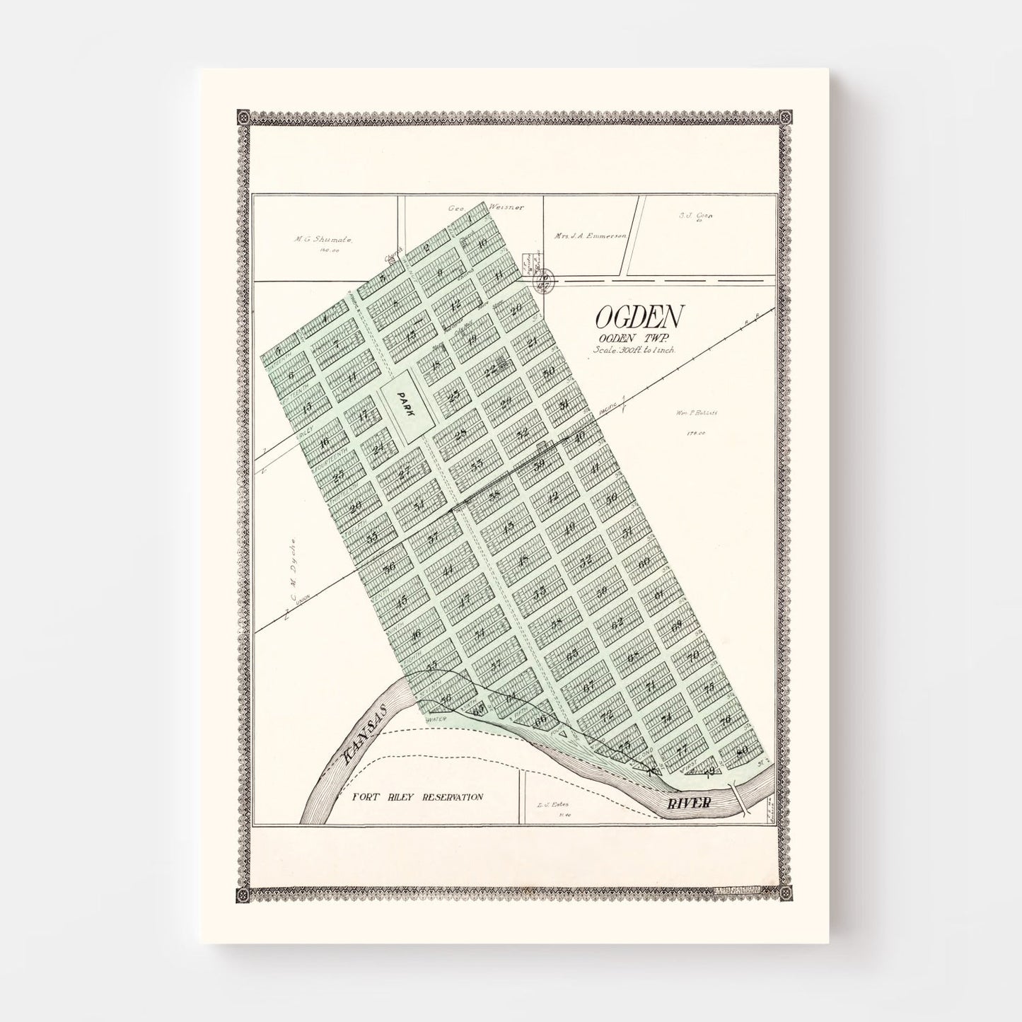 Vintage Map of Ogden, Kansas, 1909