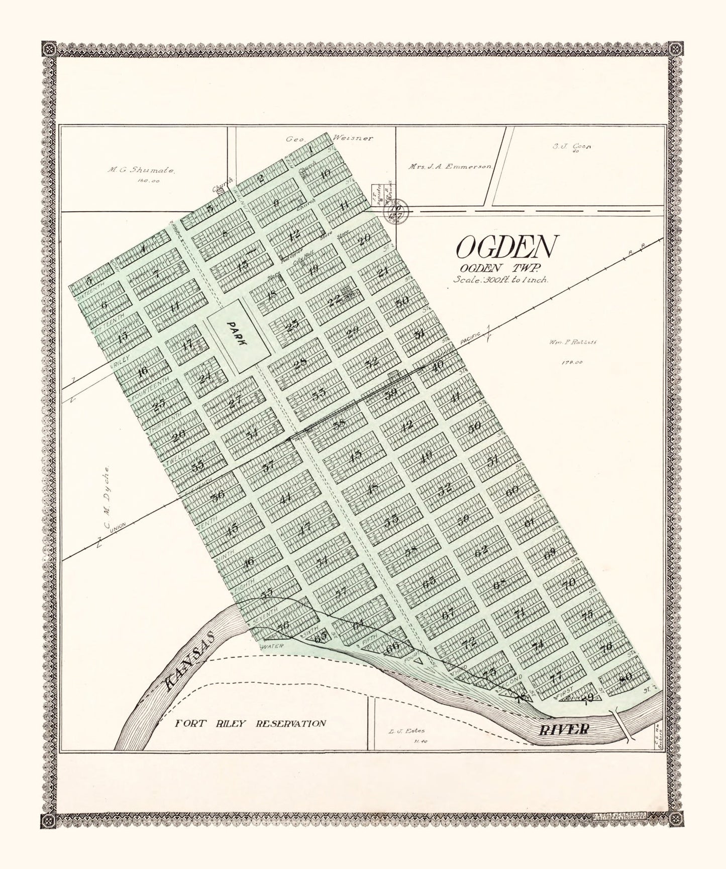 Vintage Map of Ogden, Kansas, 1909