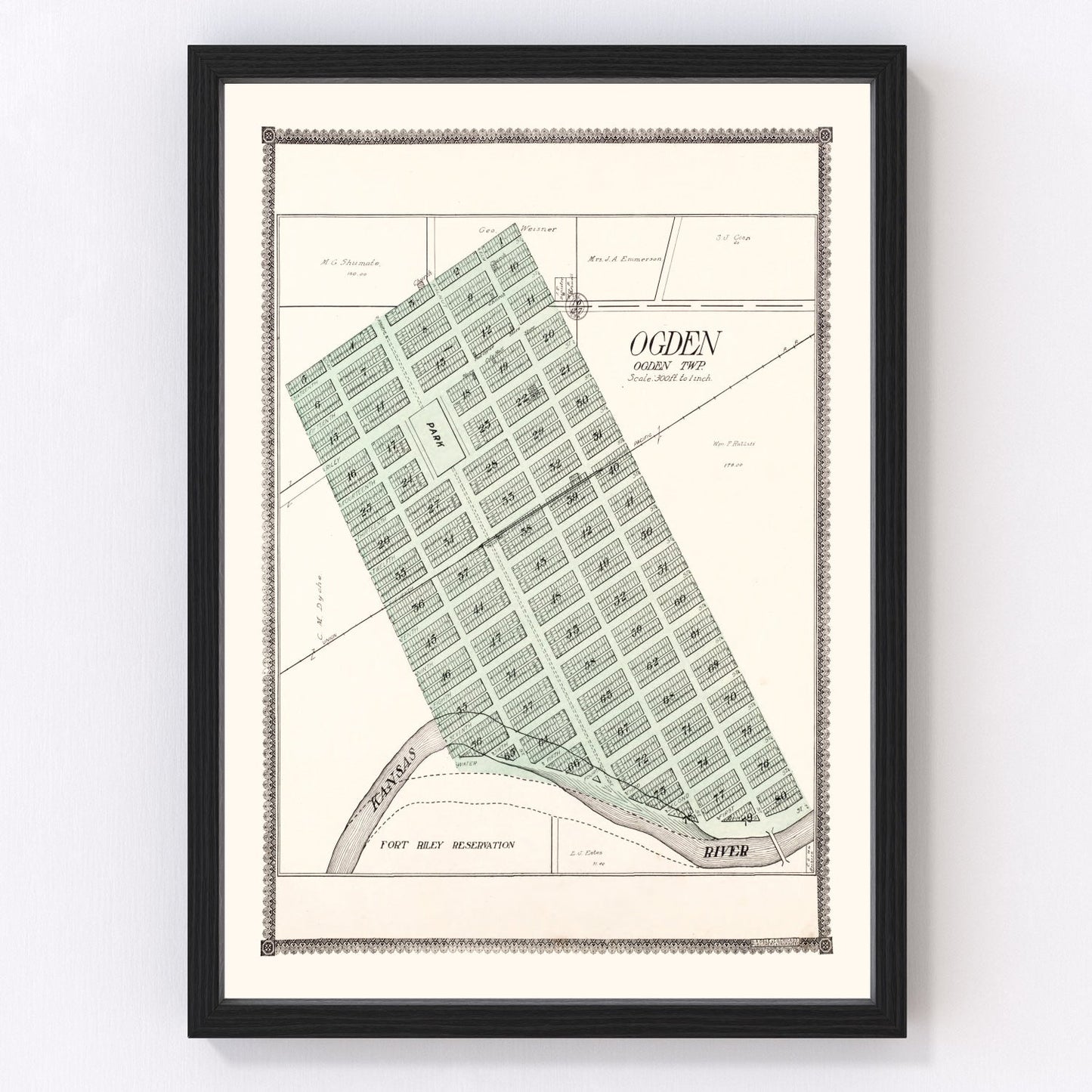 vintage map of Ogden, Kansas, 1909