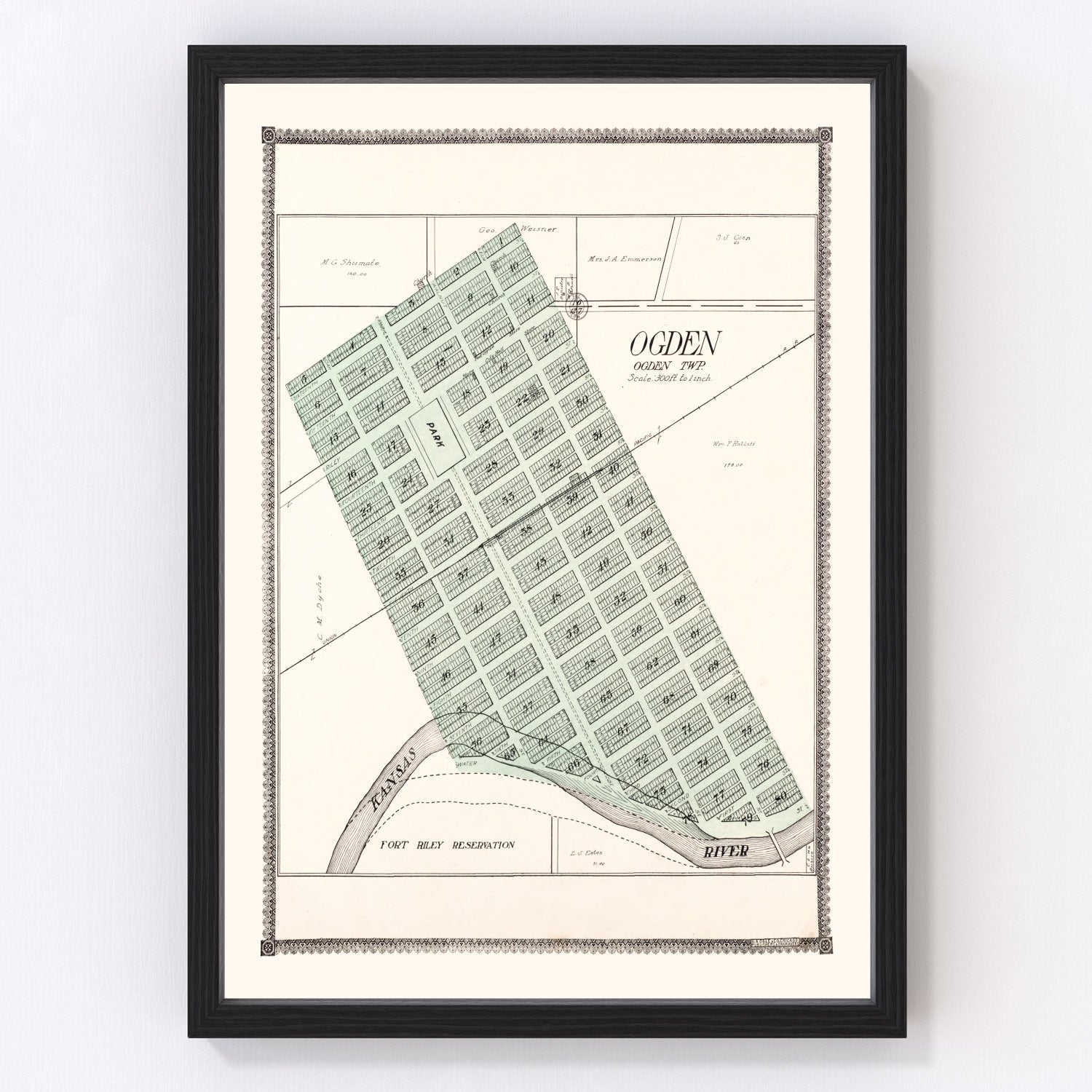 vintage map of Ogden, Kansas, 1909