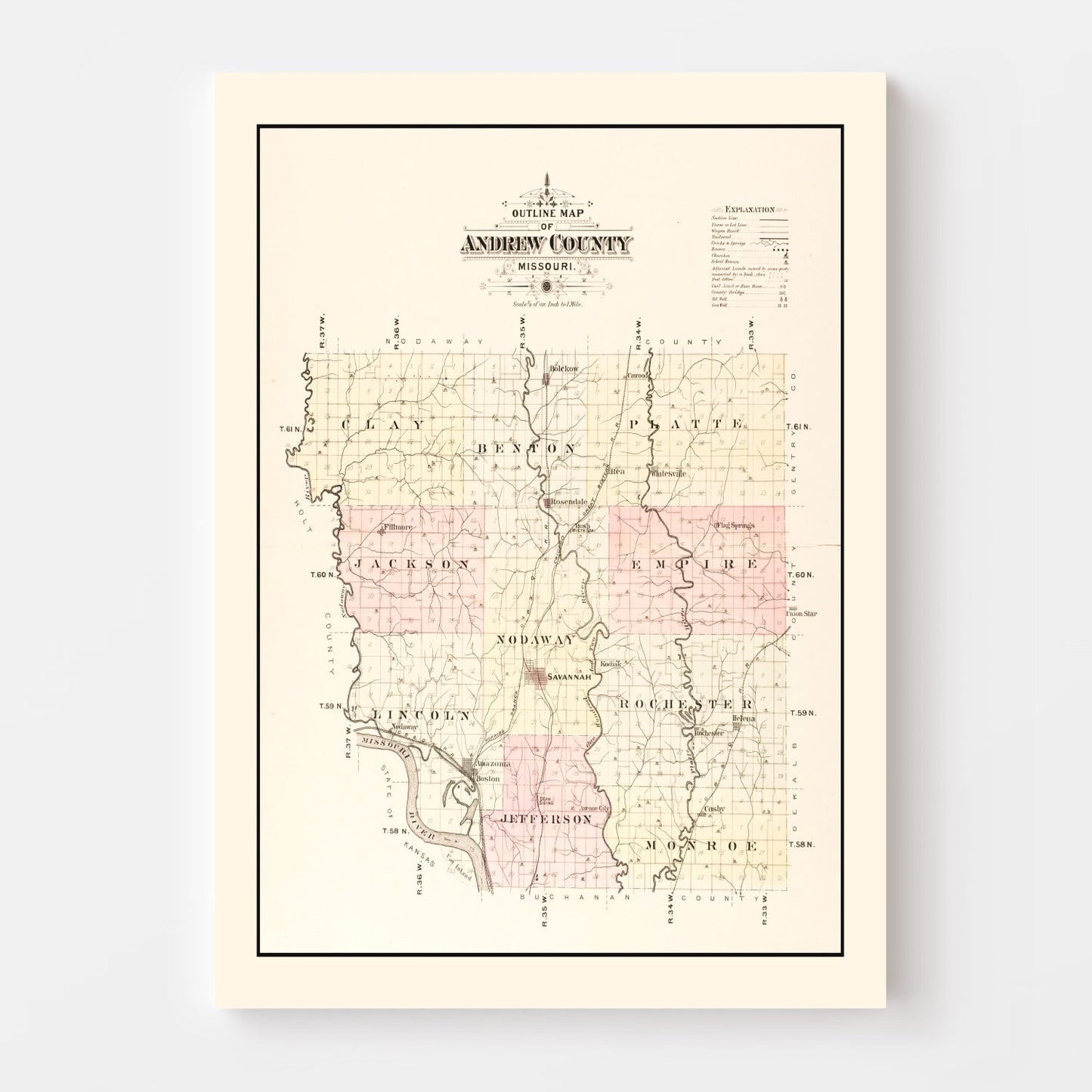 Vintage Map of Andrew County, Missouri, 1909