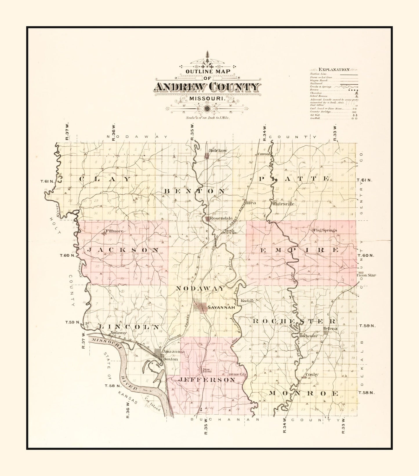Vintage Map of Andrew County, Missouri, 1909