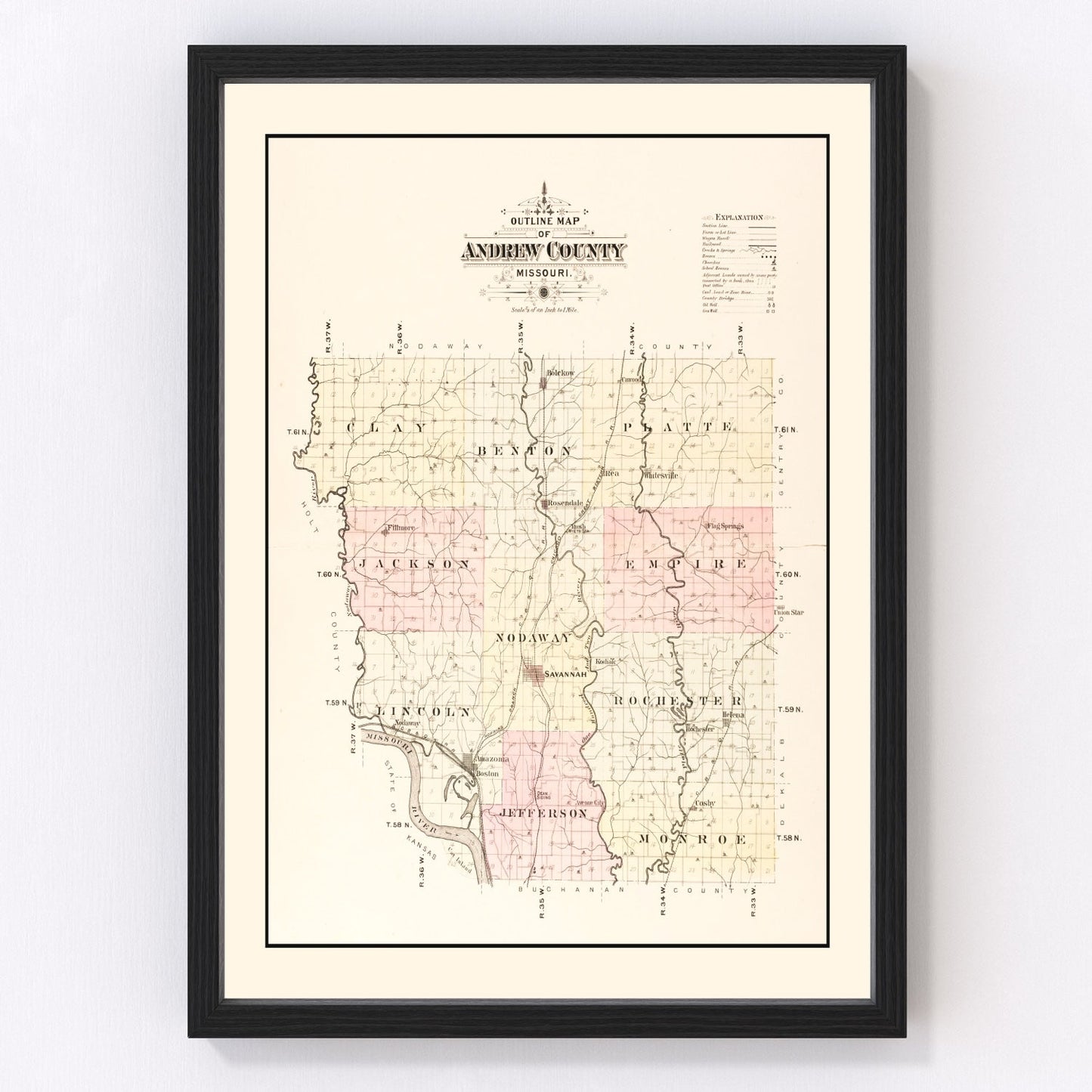 Restored vintage map of Andrew County, Missouri, 1909