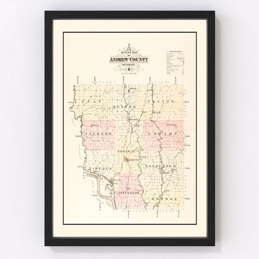 Restored vintage map of Andrew County, Missouri, 1909