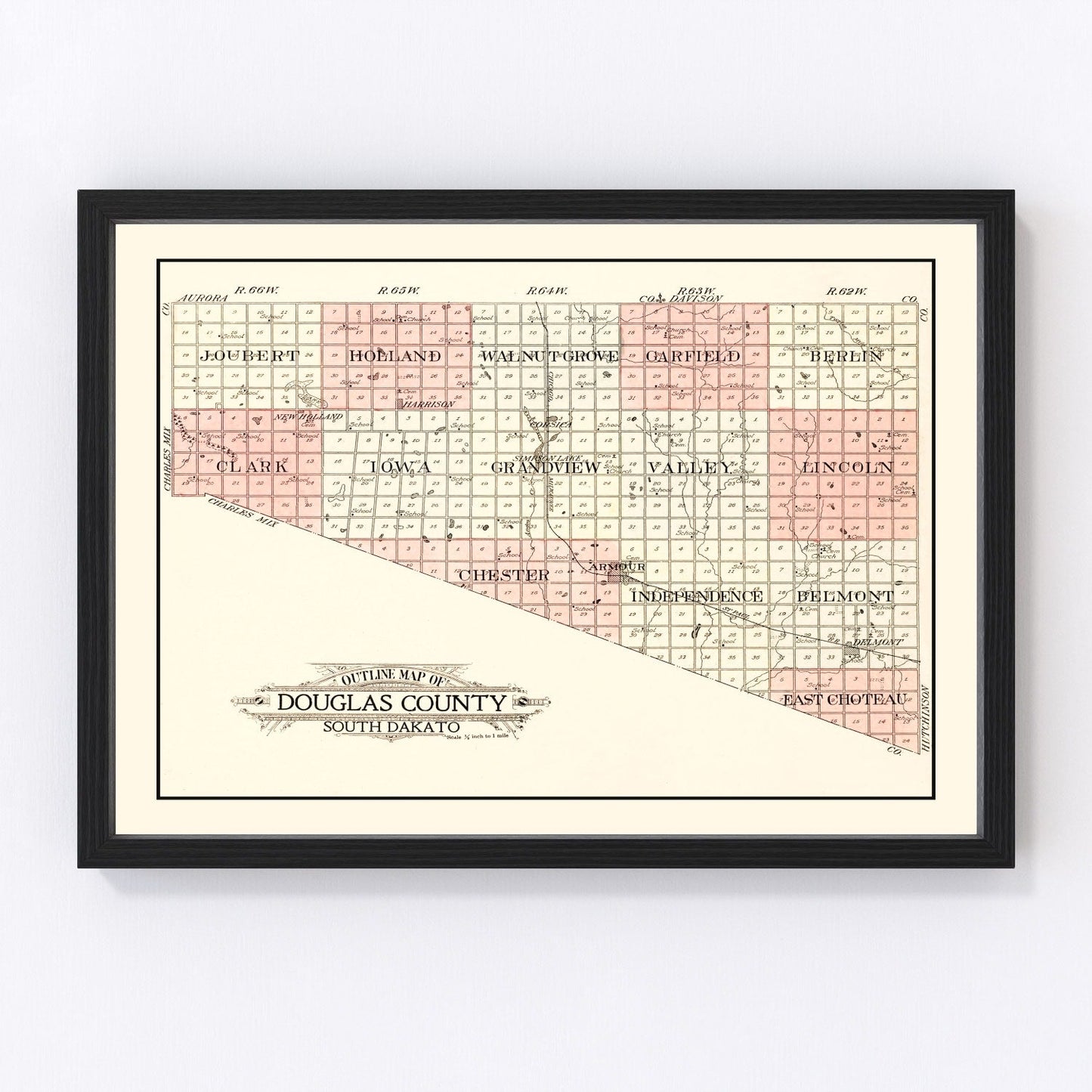 vintage map of Douglas County, South Dakota, 1909