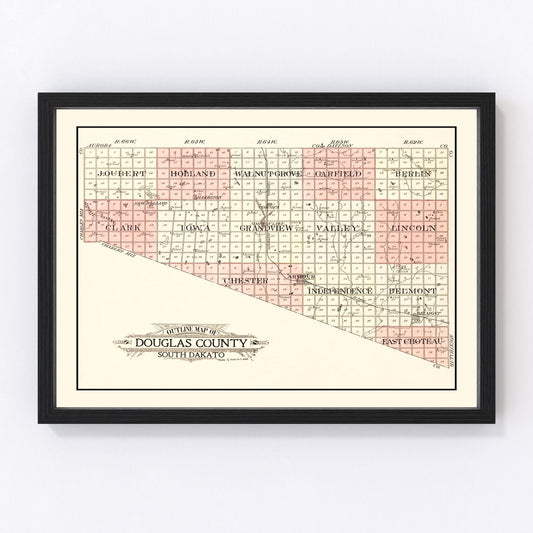 vintage map of Douglas County, South Dakota, 1909