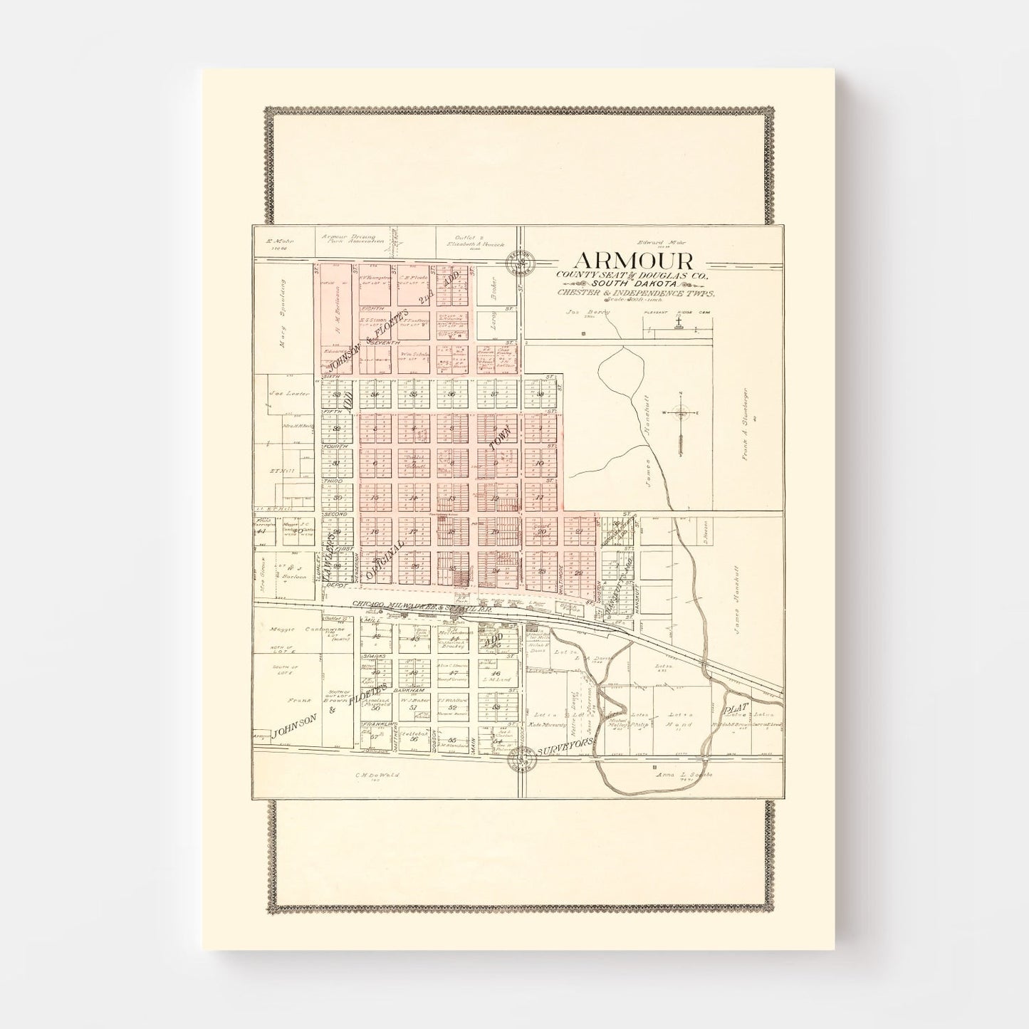 Vintage Map of Armour, South Dakota, 1909