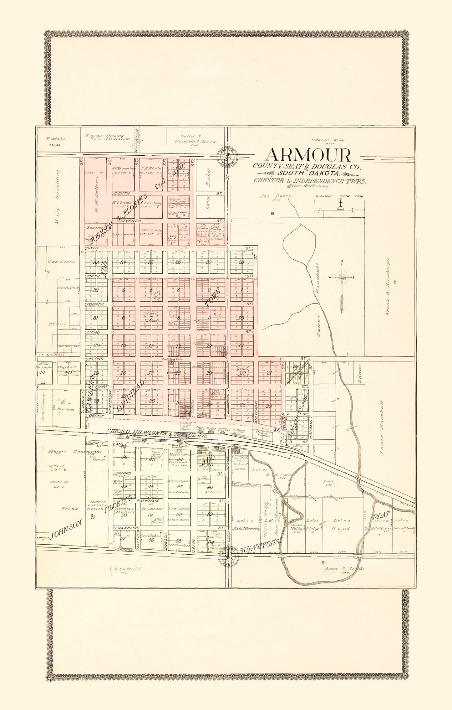Vintage Map of Armour, South Dakota, 1909