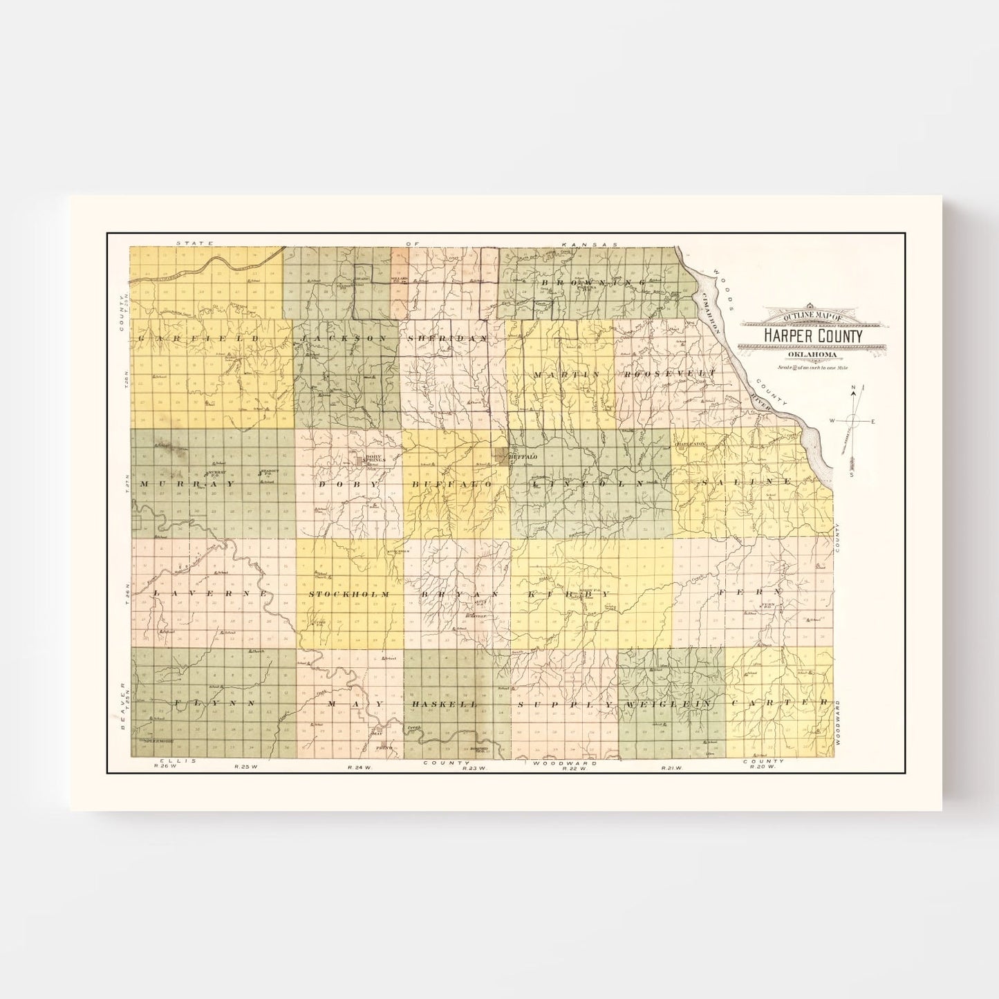 Vintage Map of Harper County, Oklahoma, 1910