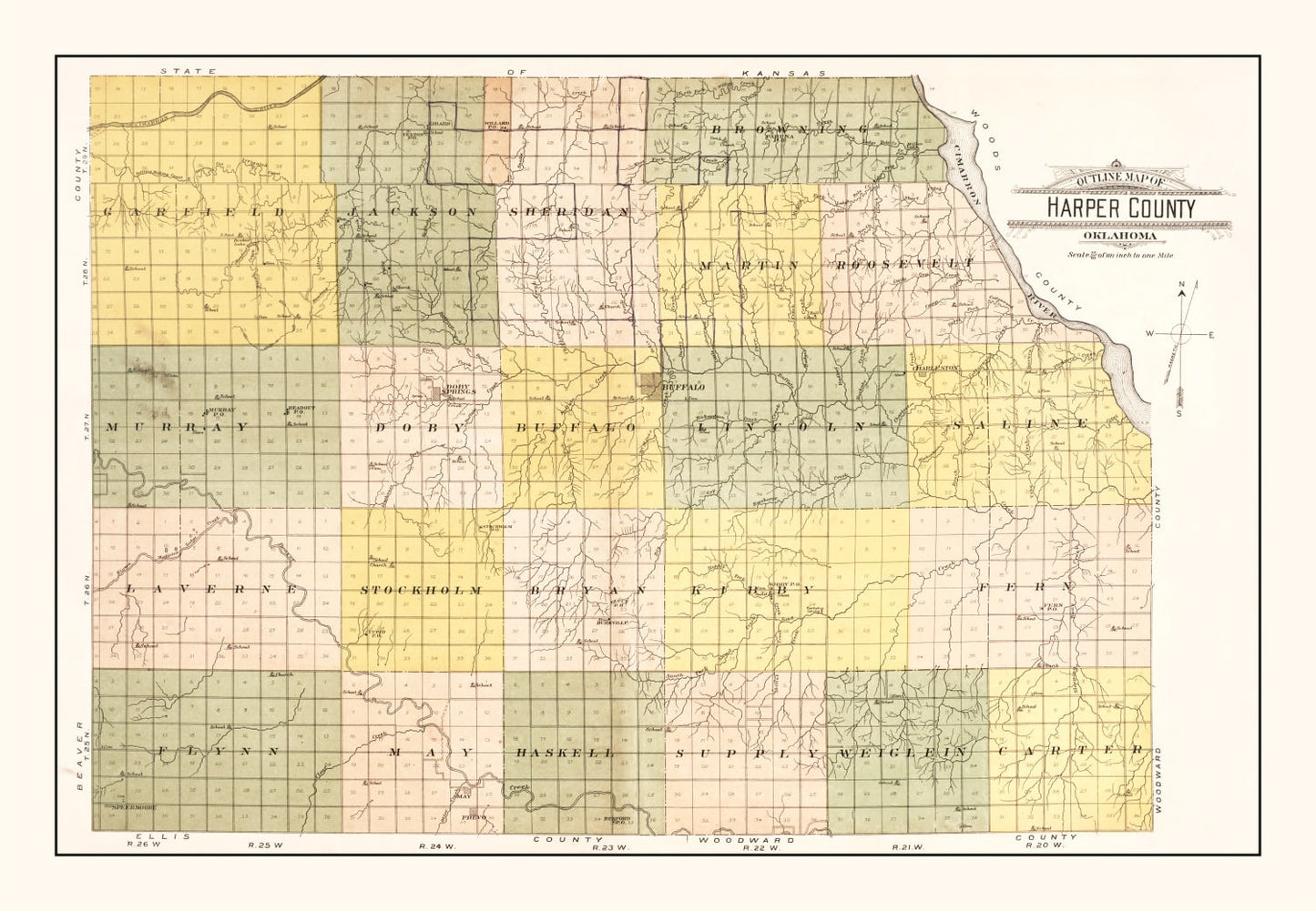 Vintage Map of Harper County, Oklahoma, 1910