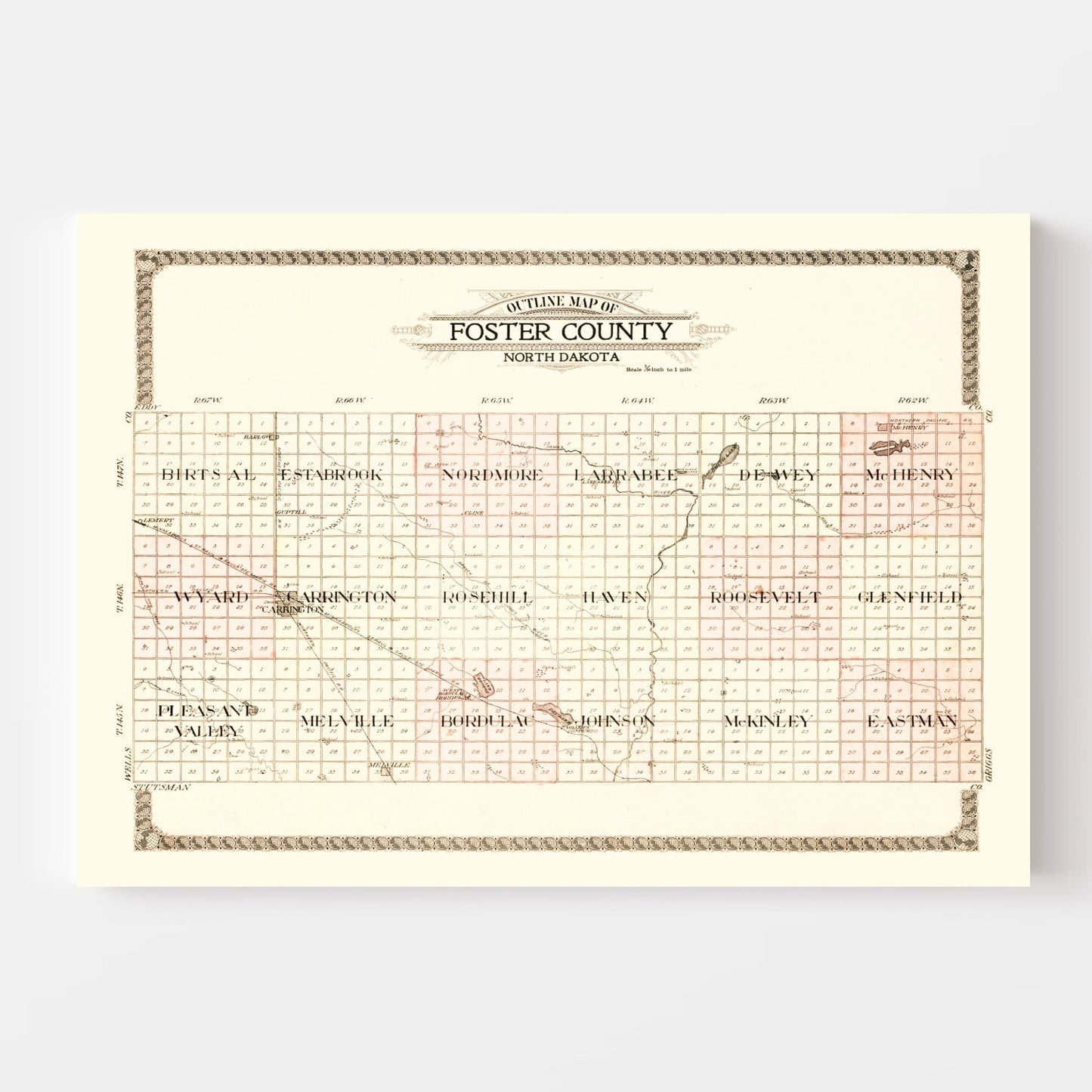 Vintage Map of Foster County, North Dakota, 1910