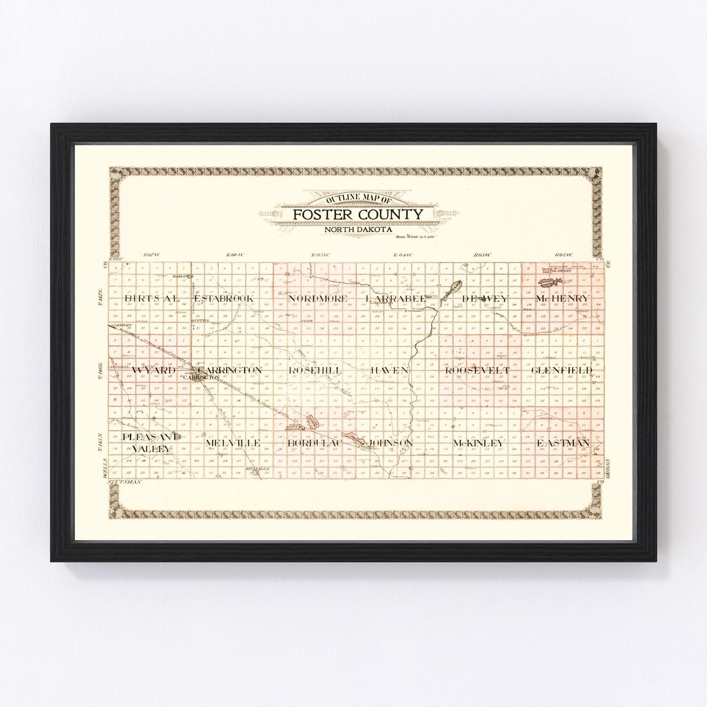 vintage map of Foster County, North Dakota, 1910
