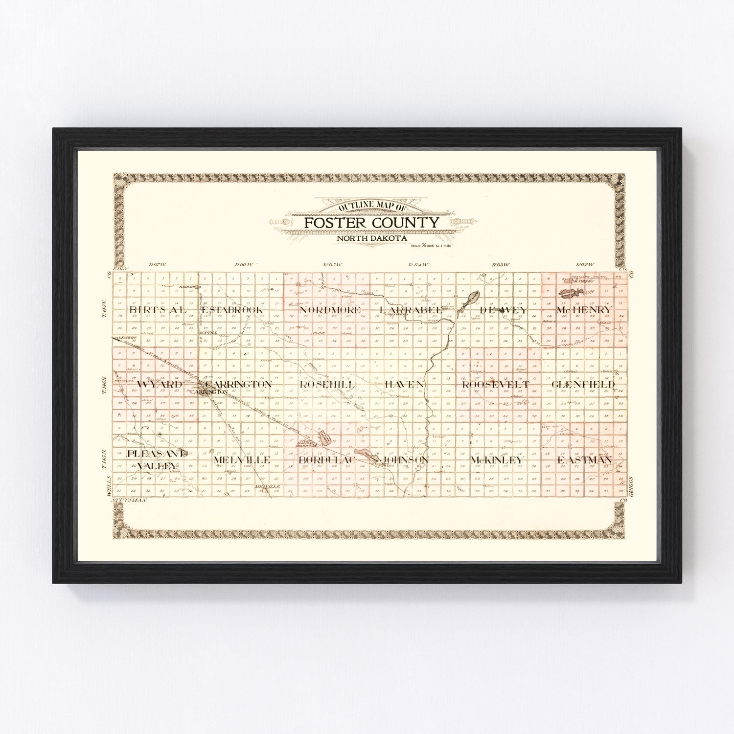 vintage map of Foster County, North Dakota, 1910
